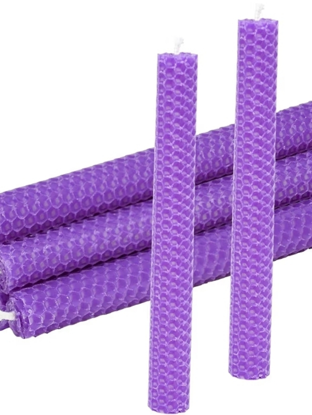 Purple Beeswax Taper Candles Hand Rolled Honeycomb Smokeless Cottagecore s/3 - Picture 2 of 4